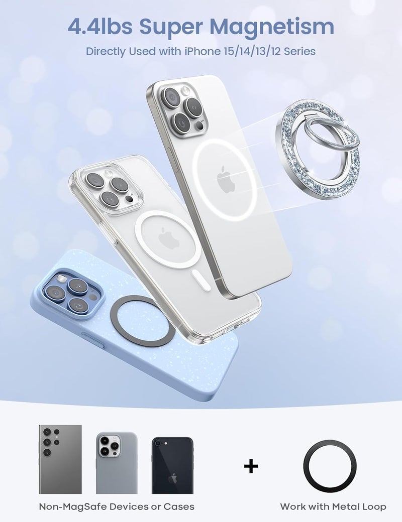 Lamicall Magnetic Phone Ring for MagSafe Grip - [Super Magnet] Stylish Ring Holder Stand with [Upgrade Gear Hinge], for iPhone 17 16 15 14 Pro Max Air, Mag Safe Women Decor Accessories, Glitter Silver - Image 5